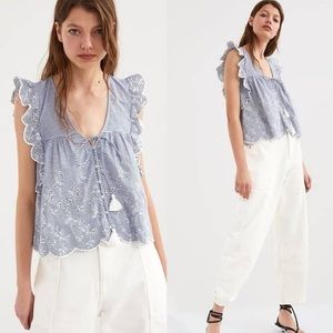 ZARA Striped top with floral embroidery